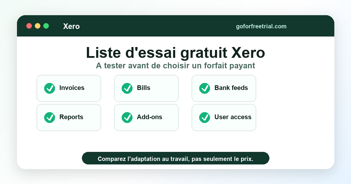 Checklist des tarifs Xero pour tester factures, depenses, banques et rapports