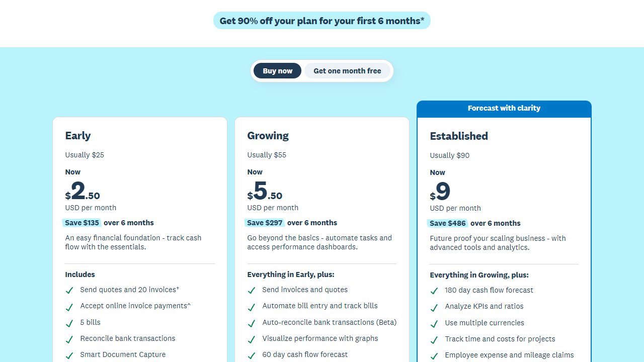 Xero pricing page showing current accounting software plans and promotional offer in 2026