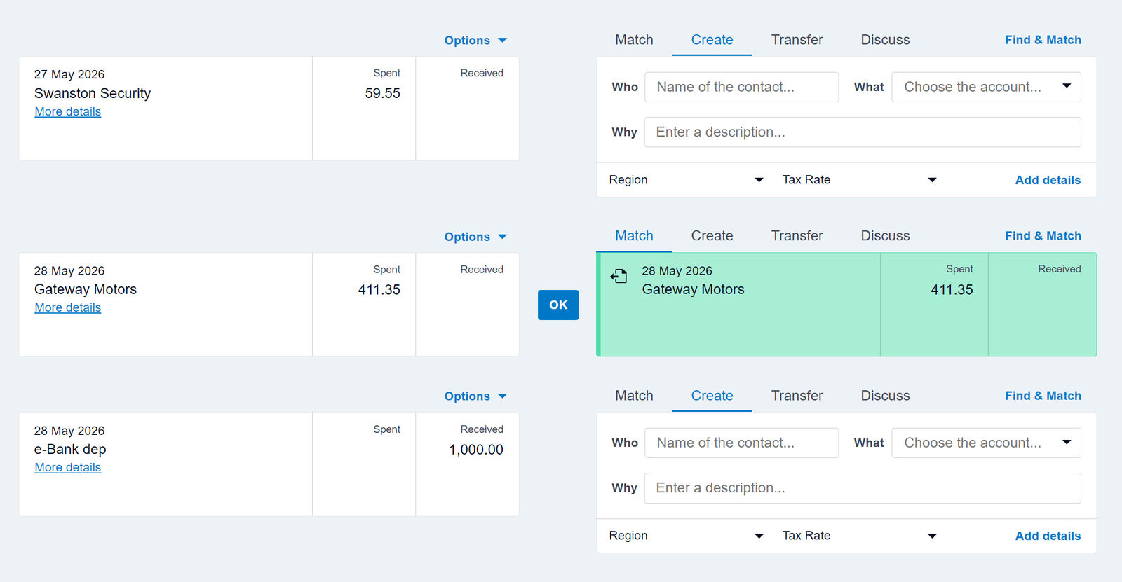 xero Bank reconciliation screen Xero automated bank reconciliation and transaction matching screen